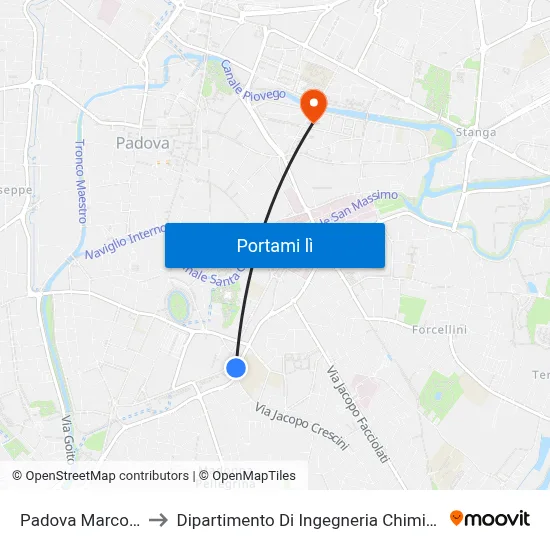 Padova Marconi to Dipartimento Di Ingegneria Chimica map