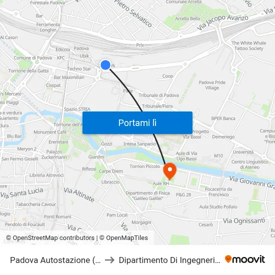 Padova Autostazione (Corsia 4) to Dipartimento Di Ingegneria Chimica map