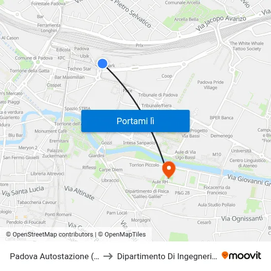 Padova Autostazione (Corsia 1) to Dipartimento Di Ingegneria Chimica map