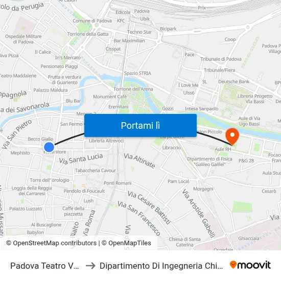 Padova Teatro Verdi to Dipartimento Di Ingegneria Chimica map