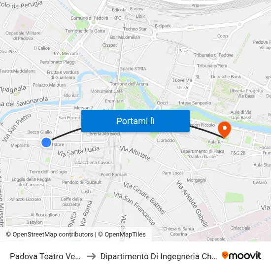 Padova Teatro Verdi R to Dipartimento Di Ingegneria Chimica map