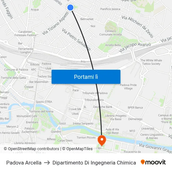 Padova Arcella to Dipartimento Di Ingegneria Chimica map