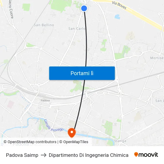 Padova Saimp to Dipartimento Di Ingegneria Chimica map