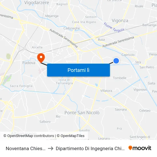 Noventana Chiesa R to Dipartimento Di Ingegneria Chimica map