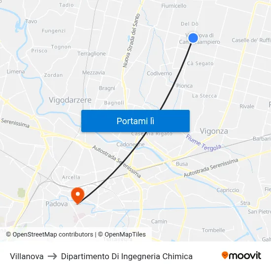 Villanova to Dipartimento Di Ingegneria Chimica map