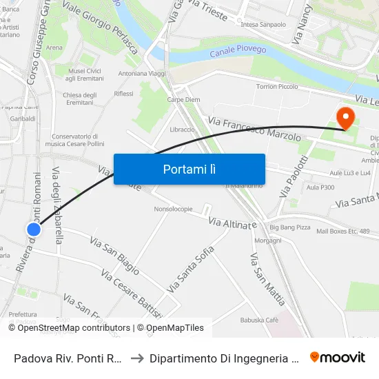 Padova Riv. Ponti Romani to Dipartimento Di Ingegneria Chimica map