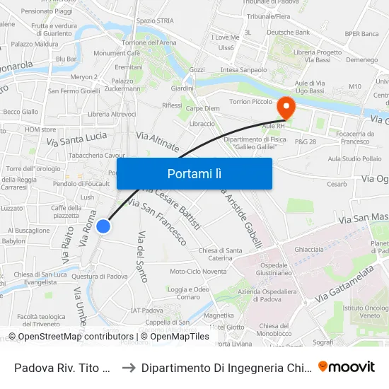 Padova Riv. Tito Livio to Dipartimento Di Ingegneria Chimica map