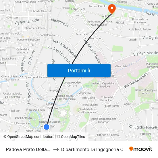 Padova Prato Della Valle to Dipartimento Di Ingegneria Chimica map