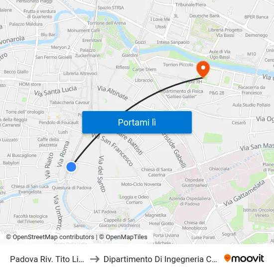 Padova Riv. Tito Livio R to Dipartimento Di Ingegneria Chimica map