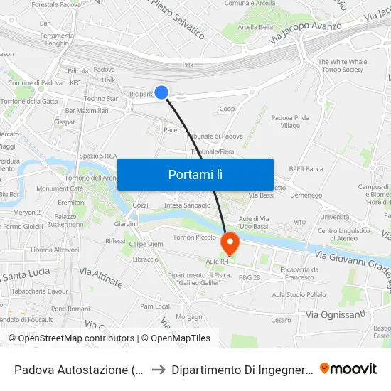 Padova Autostazione (Corsia 13) to Dipartimento Di Ingegneria Chimica map
