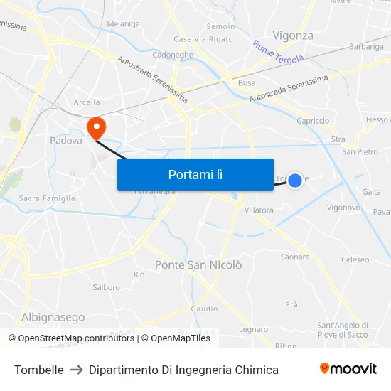 Tombelle to Dipartimento Di Ingegneria Chimica map