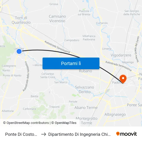 Ponte Di Costozza to Dipartimento Di Ingegneria Chimica map