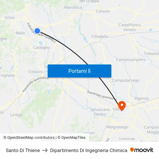 Santo Di Thiene to Dipartimento Di Ingegneria Chimica map