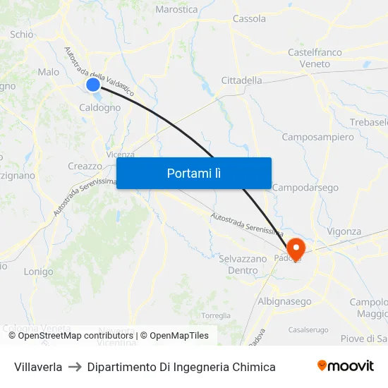 Villaverla to Dipartimento Di Ingegneria Chimica map