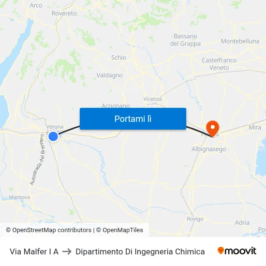 Via Malfer I A to Dipartimento Di Ingegneria Chimica map