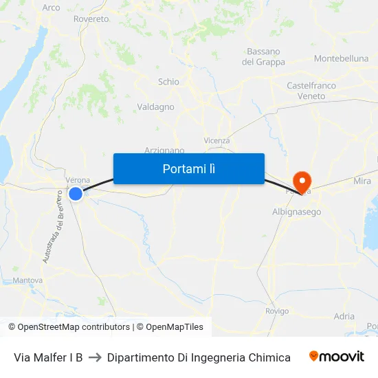 Via Malfer I B to Dipartimento Di Ingegneria Chimica map