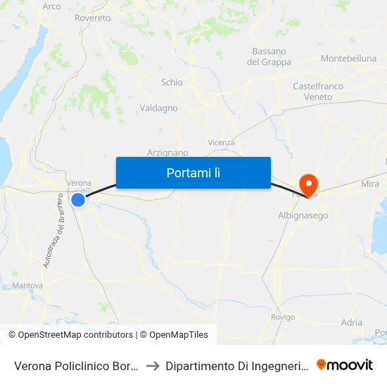 Verona Policlinico Borgo Roma to Dipartimento Di Ingegneria Chimica map