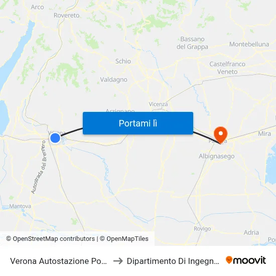 Verona Autostazione Porta Nuova FS to Dipartimento Di Ingegneria Chimica map