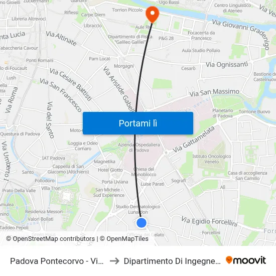 Padova Pontecorvo - Via Facciolati to Dipartimento Di Ingegneria Chimica map