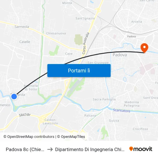 Padova 8c (Chiesa) to Dipartimento Di Ingegneria Chimica map