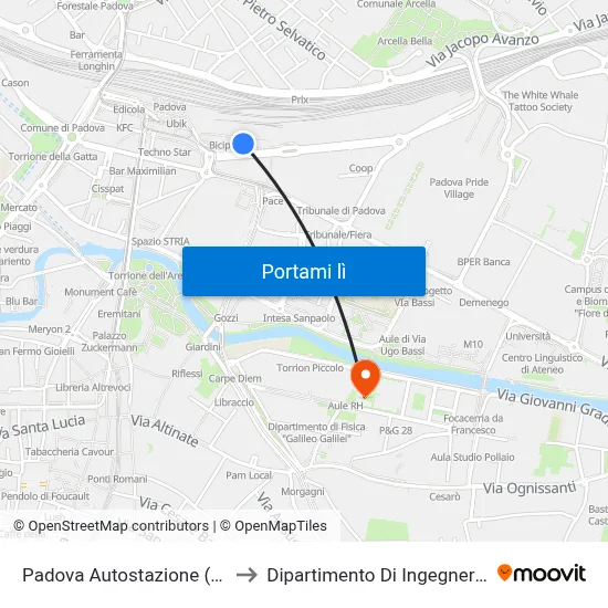 Padova Autostazione (Corsia 11) to Dipartimento Di Ingegneria Chimica map