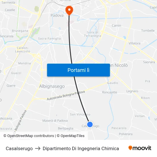 Casalserugo to Dipartimento Di Ingegneria Chimica map