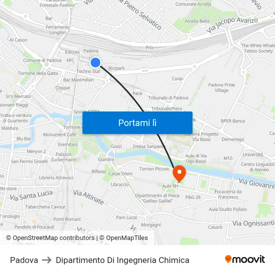 Padova to Dipartimento Di Ingegneria Chimica map