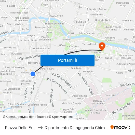 Piazza Delle Erbe to Dipartimento Di Ingegneria Chimica map