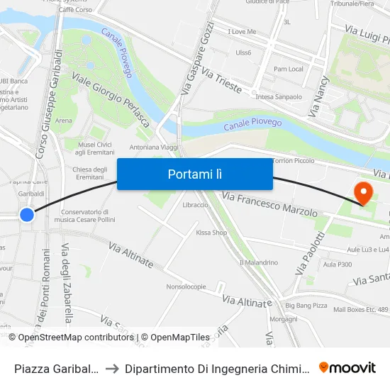 Piazza Garibaldi to Dipartimento Di Ingegneria Chimica map