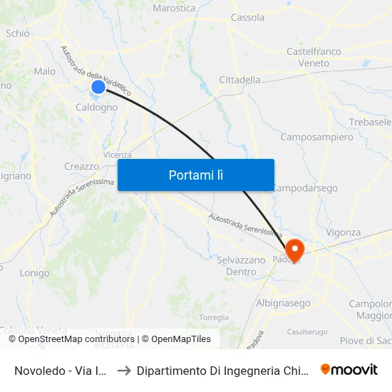 Novoledo - Via Igna to Dipartimento Di Ingegneria Chimica map