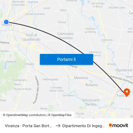 Vicenza - Porta San Bortolo (Ospedale) to Dipartimento Di Ingegneria Chimica map