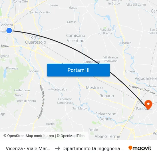 Vicenza - Viale Margherita to Dipartimento Di Ingegneria Chimica map
