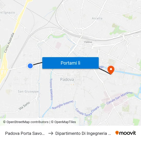 Padova Porta Savonarola to Dipartimento Di Ingegneria Chimica map