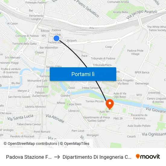 Padova Stazione Ff.Ss. to Dipartimento Di Ingegneria Chimica map