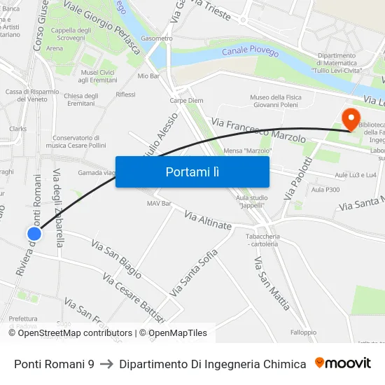 Ponti Romani 9 to Dipartimento Di Ingegneria Chimica map
