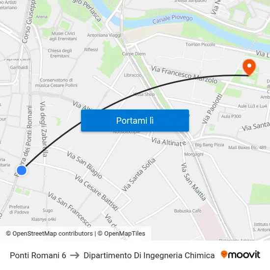 Ponti Romani 6 to Dipartimento Di Ingegneria Chimica map
