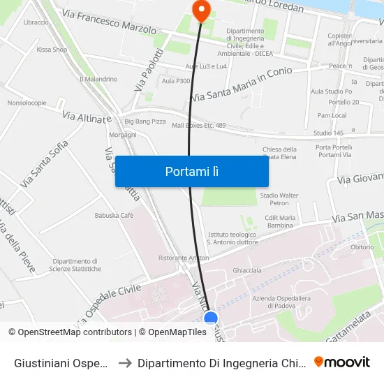 Giustiniani Ospedale to Dipartimento Di Ingegneria Chimica map
