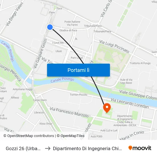 Gozzi 26 (Urbano) to Dipartimento Di Ingegneria Chimica map