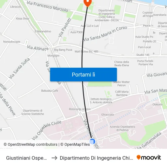 Giustiniani Ospedale to Dipartimento Di Ingegneria Chimica map