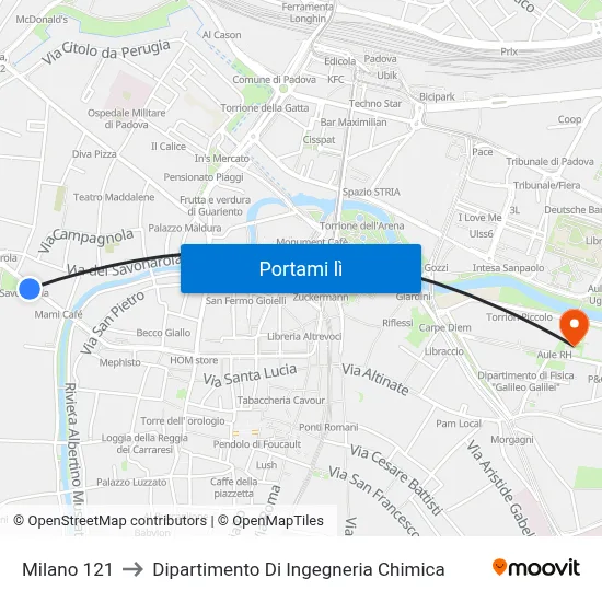 Milano 121 to Dipartimento Di Ingegneria Chimica map