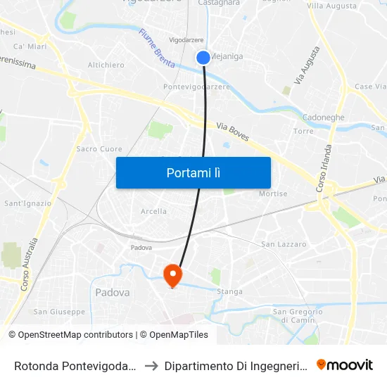 Rotonda Pontevigodarzere F.T. to Dipartimento Di Ingegneria Chimica map