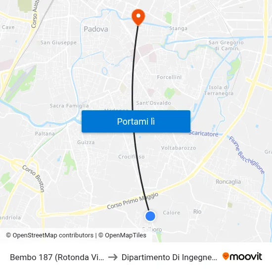 Bembo 187 (Rotonda Via Ponchia) to Dipartimento Di Ingegneria Chimica map