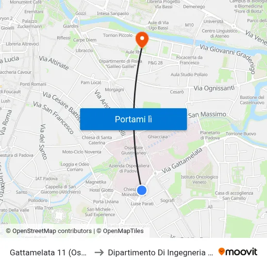 Gattamelata 11 (Ospedale) to Dipartimento Di Ingegneria Chimica map