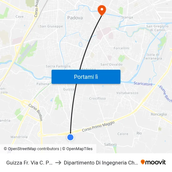 Guizza Fr. Via C. Porta to Dipartimento Di Ingegneria Chimica map