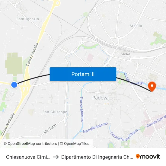 Chiesanuova Cimitero to Dipartimento Di Ingegneria Chimica map