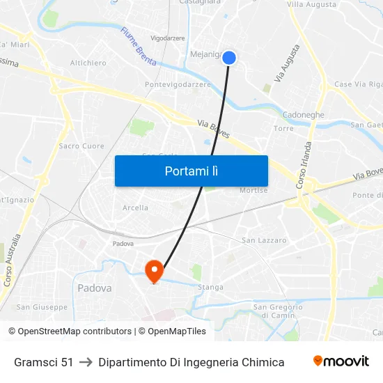 Gramsci 51 to Dipartimento Di Ingegneria Chimica map