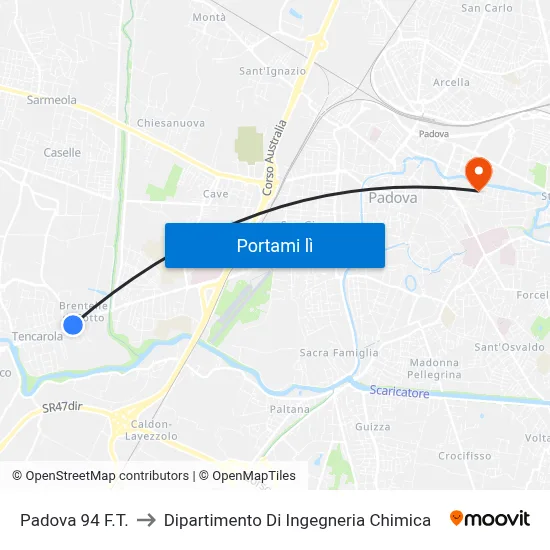 Padova 94 F.T. to Dipartimento Di Ingegneria Chimica map