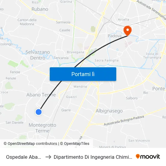 Ospedale Abano to Dipartimento Di Ingegneria Chimica map