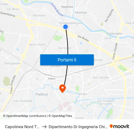 Capolinea Nord Tram to Dipartimento Di Ingegneria Chimica map