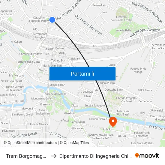 Tram Borgomagno R to Dipartimento Di Ingegneria Chimica map